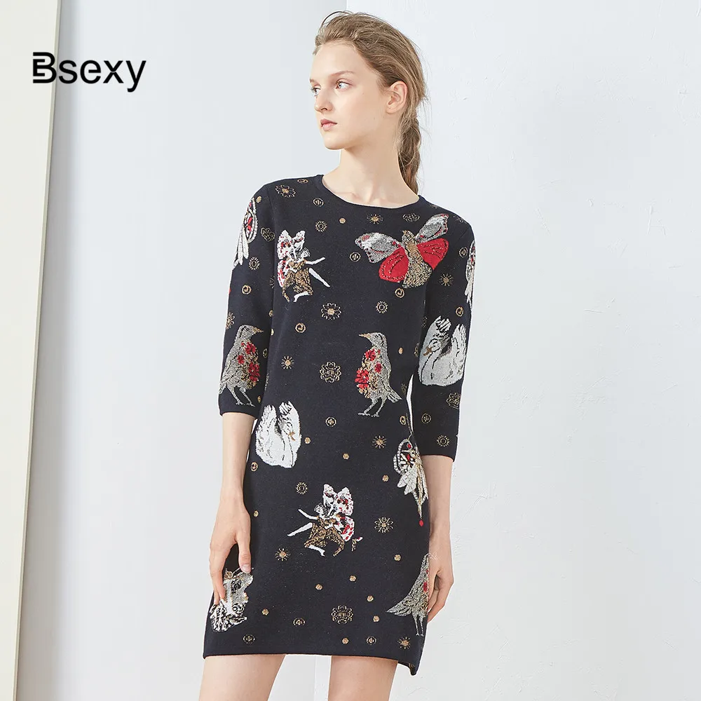 printed sweater dress