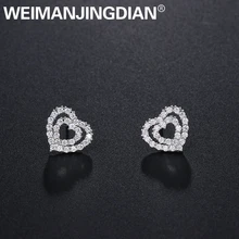 WEIMANJINGDIAN Новое поступление, серьги-гвоздики с фианитом и фианитом в форме сердца для женщин или свадебных невесты серебряного цвета