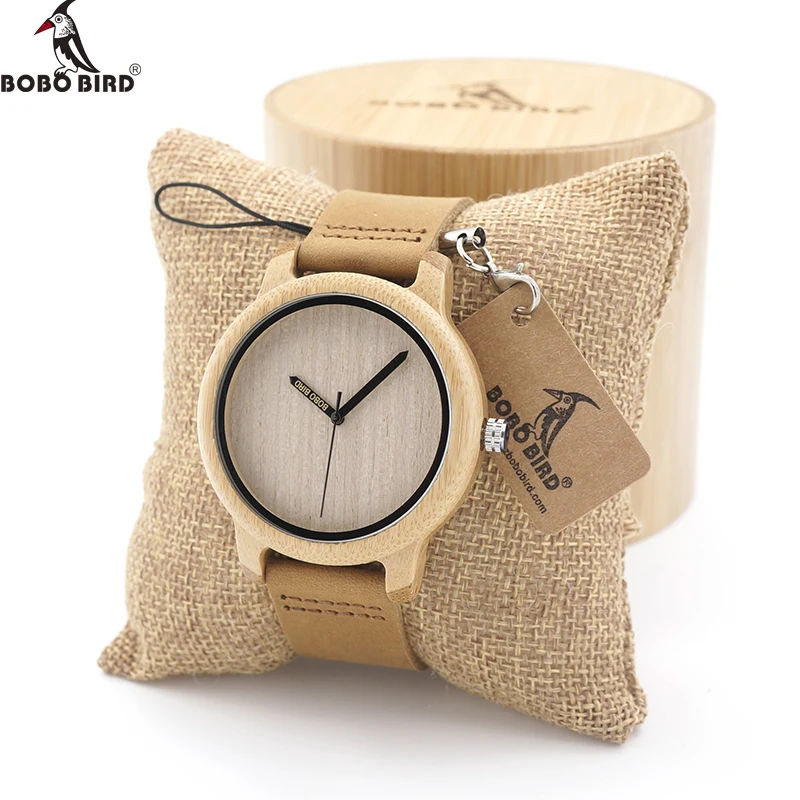 BOBO BIRD Men Watch Wooden Bamboo Wristwatch With Leather Band Sport Quartz Watches in Box Custom logo Drop ship