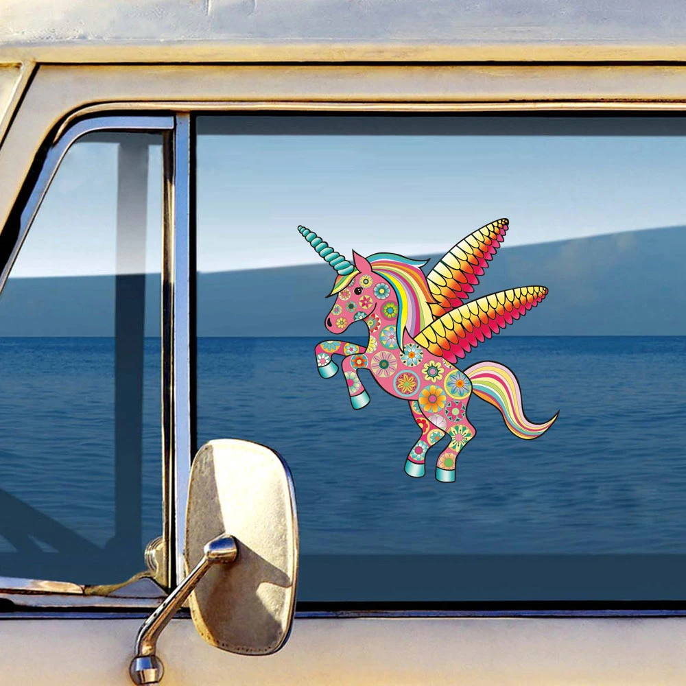 

15*15cm Personality Cartoon Funny Unicorn Car Sticker Humor Animal Car Stying Motorcycle Decor Computer Sticker