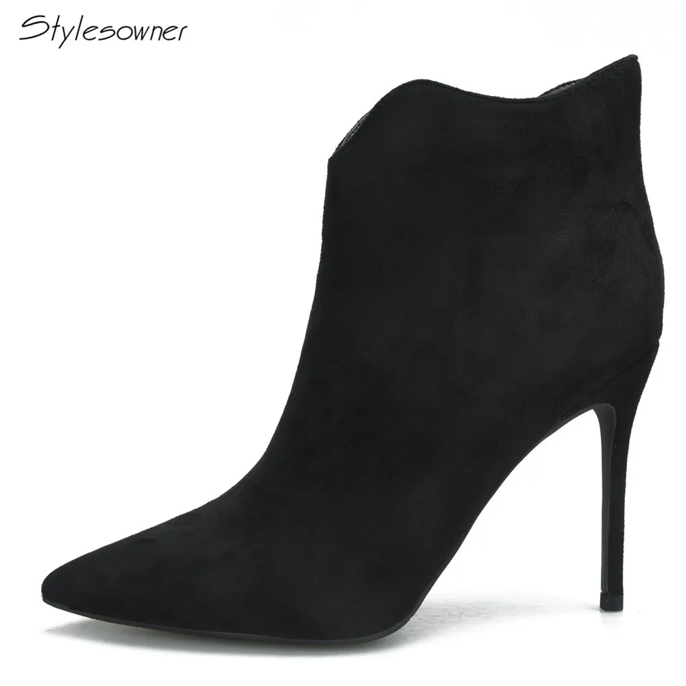 

Stylesowner 2018 Elegant Sample Styles Point Toe High Heels Boots For Women Wave Slip On Thin Heels Large Size Boots 44 45 46eu