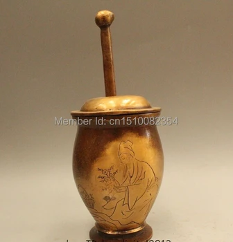 

9"China Dynasty Bronze Fine Workmanship Li Shizhen Word Medicine Pounding Tank