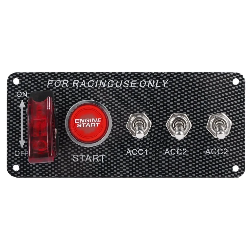 

New 12V/30A Carbon Fiber Racing Car 12V LED Ignition Switch Panel Engine Start Push Button LED Toggle Car Switch Panel