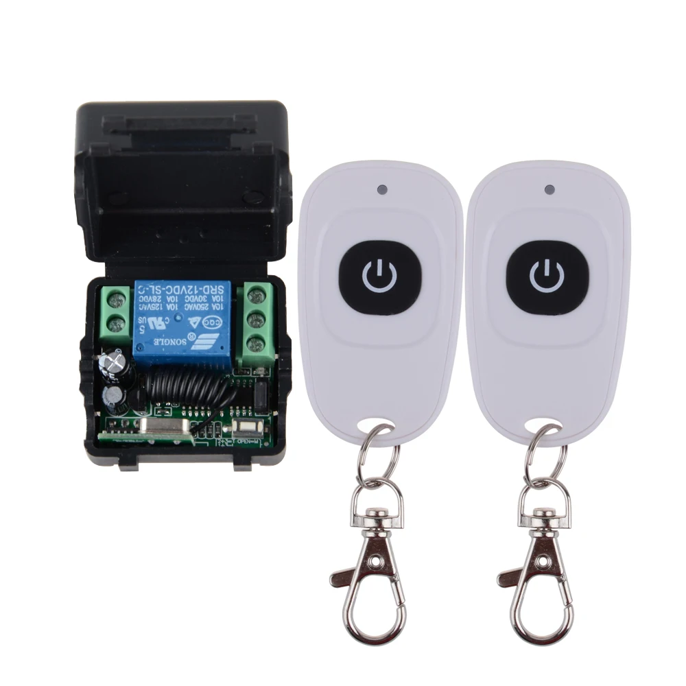 

Transmitter Receiver 12V 1CH RF Wireless Remote Control Switch With 2PCS White 1 Button Controllers IN 433MHZ