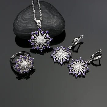 

925 Sterling Silver Jewelry Sets Natural Purple Cubic Zirconia Stone For Women Wedding Earrings/Pendant/Rings/Necklace Set