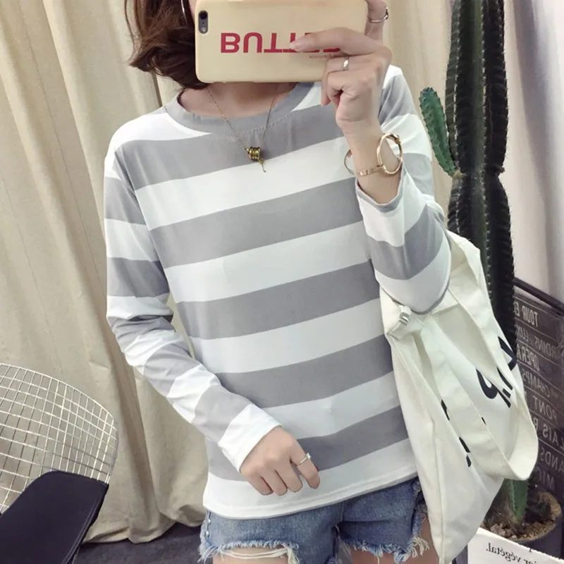 

2018 Autumn T-shirt Tops Tees Fashion Long Sleeve Striped Women's T-shirt