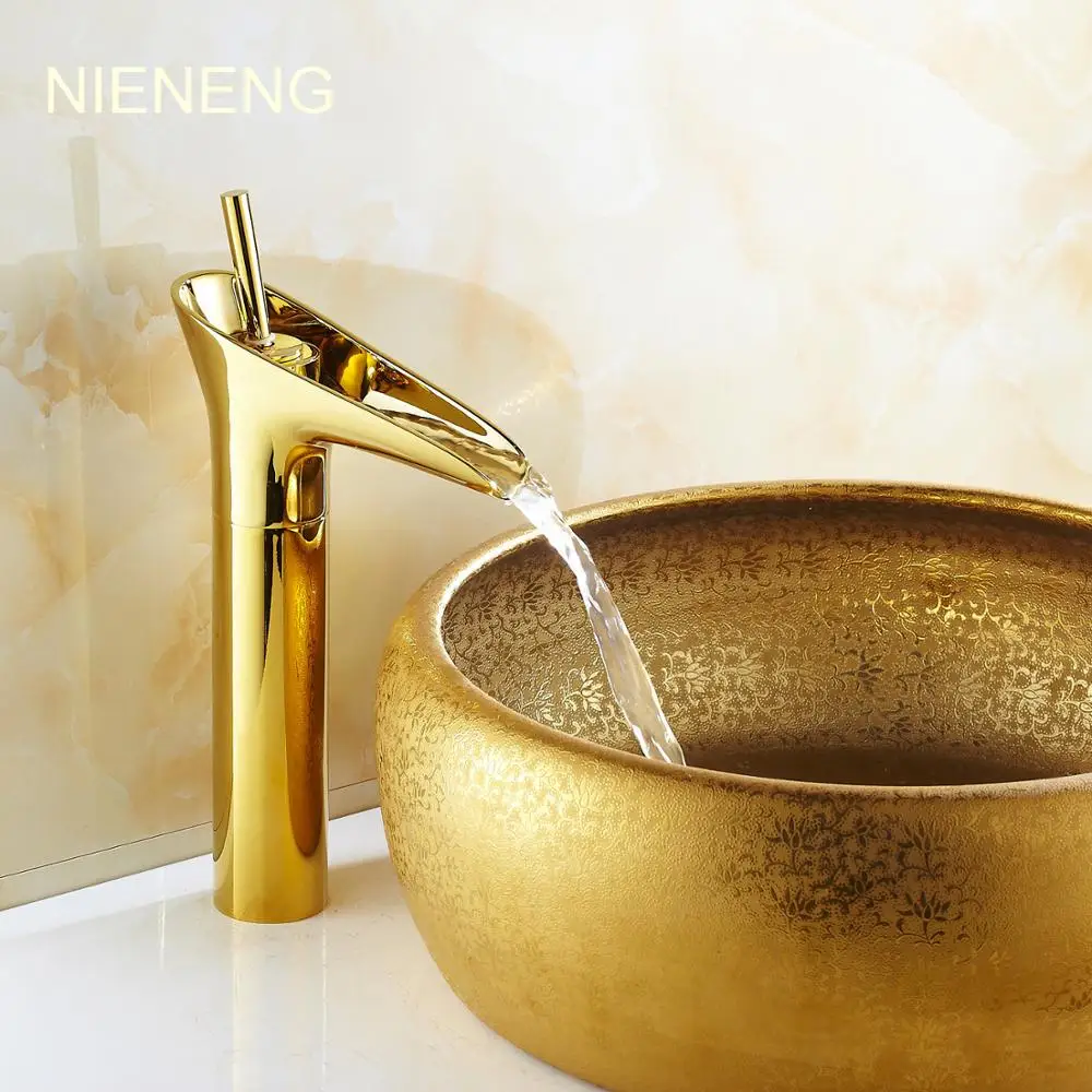 

NIENENG bathroom faucet bath sink mixer golden tap toilet accessories faucets luxury hotel apartment mixers basin taps ICD60193