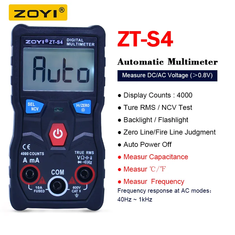 ZOYI ZT-S1/ZT-S2/ZT-S3/ZT-S4 4000 отсчетов Автоматический диапазон True RMS ЖК-цифровой мультиметр с NCV удержанием данных и ЖК-подсветкой+ коробка EVA - Цвет: ZT-S4