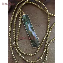Пользовательское ожерелье золотое ожерелье из гематита богемное глэм Лабрадорит бар кулон ожерелье NM24066