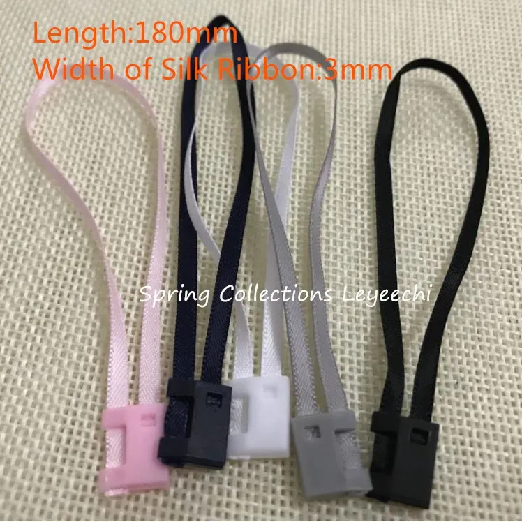 

100pcs 6colors Silk Ribbon Tag Seal Garment Tags Hang String plastic Snap Lock Pin Loop Fastener Hook Ties Accessories L=18cm