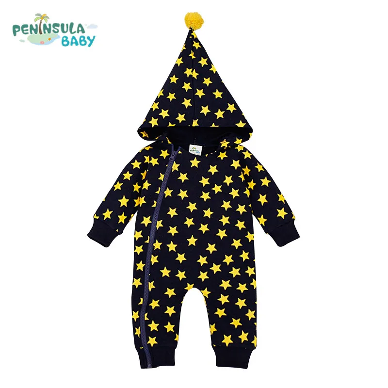 

Gift Baby Rompers Cotton Boys Costume Girls Clothes Magic Hooded Star Printed Kid Jumpsuit Children Outerwear Baby Wear