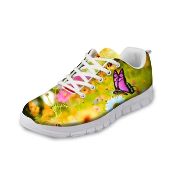 

NOISYDESIGNS Cute 3D Animal Butterfly Printed Woman flat Shoes Fashion Women's Lace-up Flat Breathable Mesh Shoes Ladies Women