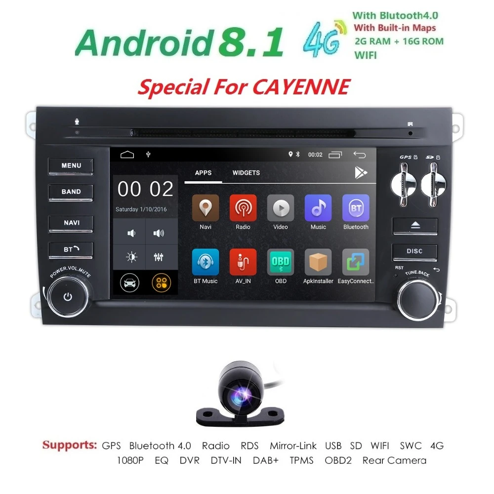 

Quadcore 2G RAM Android 8.1 Car DVD Player For Porsche Cayenne 2005 2003 2004 2006 2007 2008 2009 2010 Wifi/4G GPS Radio BT SWC