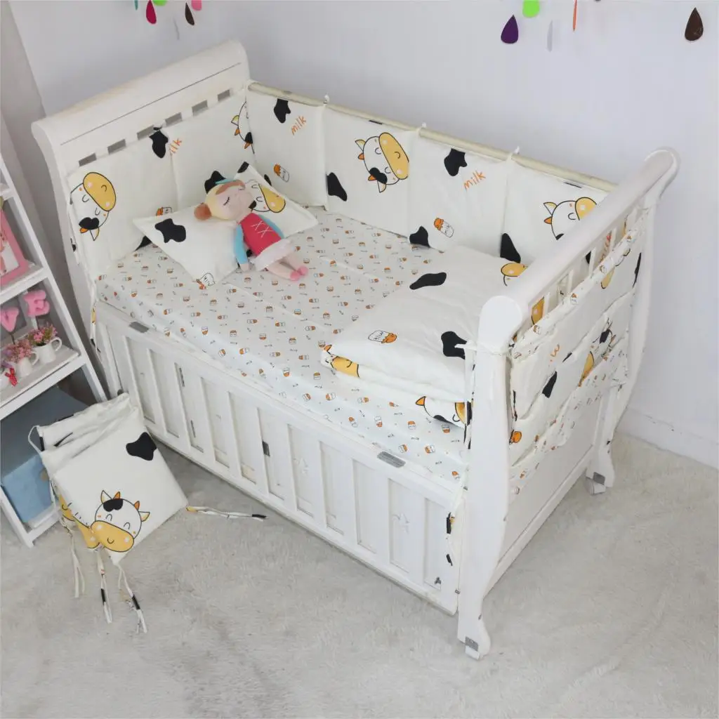 6 шт. Постельное белье 100% хлопок детские кроватки бамперы мультфильм новорожденных простыни наволочки детские забор детская кровать