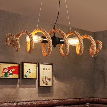 

American Country industrial Loft Wrought Iron pipe Hemp Rope Pendant or Ceiling Lamp Retro Bar Cafe E27 Edison Bulb Light