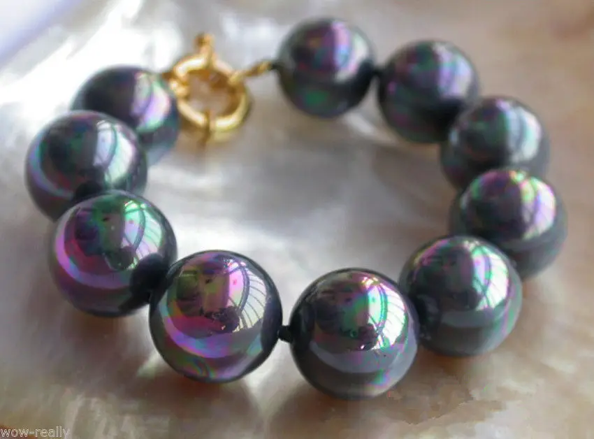 

Pretty 16mm Rainbow BLack Round South Sea Shell Pearl Bangle Bracelet 8'' @^Noble style Natural Fine jewe SHIPPING 5.25