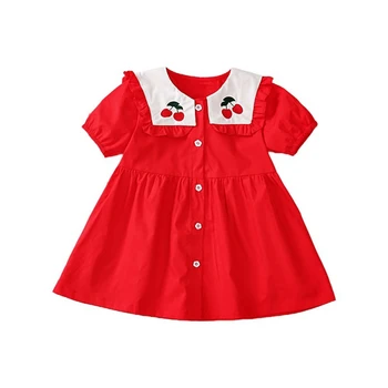 

Cute Baby Dresses for Girls Birthday Baby Short Sleeves Red Princess Dress For Girl 1-6T