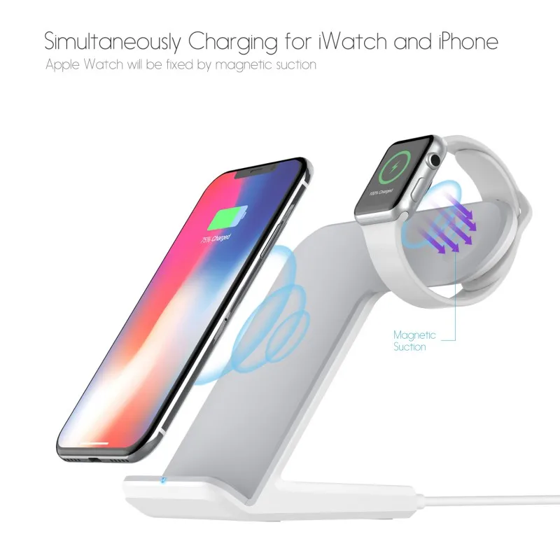 2 в 1 чехол для телефона + умные беспроводные Часы Зарядное устройство зарядная станция Подставка для iPhone 8 X SamSung S8 S9 для наручных часов Apple Watch