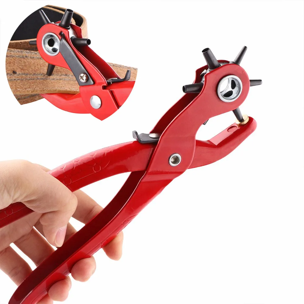 

9'' Revolving Leather Punch Plier 6 Sizes Round Hole Perforator Tool Make Hole Puncher for Watchband Card Leather Belt