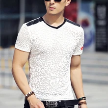 T-shirt m-5xl t-shirt männer Plus größe männer sommer silk kurzarm v-ausschnitt 3d t-shirt mens t shirts leopard design t tops