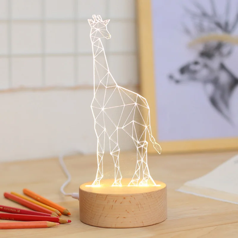

2018 Creative Cartoon giraffe 3D LED Night Lamp USB Decor Lamp Table Desk Lights Birthday Party Gift For Children