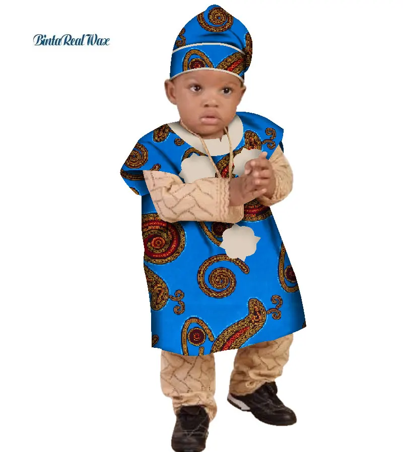 Милые платья для маленьких девочек со шляпой в африканском стиле, хлопчатобумажные платья с принтом для детей, Bazin Riche, африканская одежда для детей, WYT295 - Цвет: 7