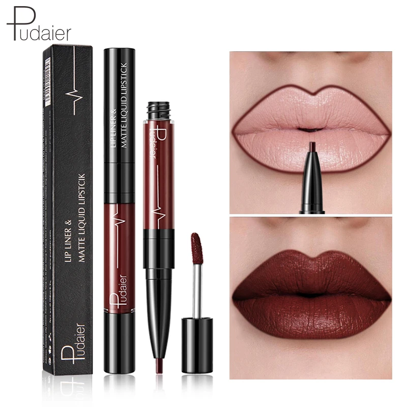 

Pudaier Matte Lip Gloss Lip Liner 2 in1 Maquiagem Profissional Completa Agate Red Lip Tint Plumper Tattoo Makeup liquid Lipstick