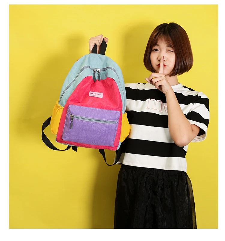 Menghuo Brand 2017 Women Preppy Macarons Panelled Waterproof Nylon Backpack Rucksack Ladies Fashion Shopping Travel Bags Mochila (11)