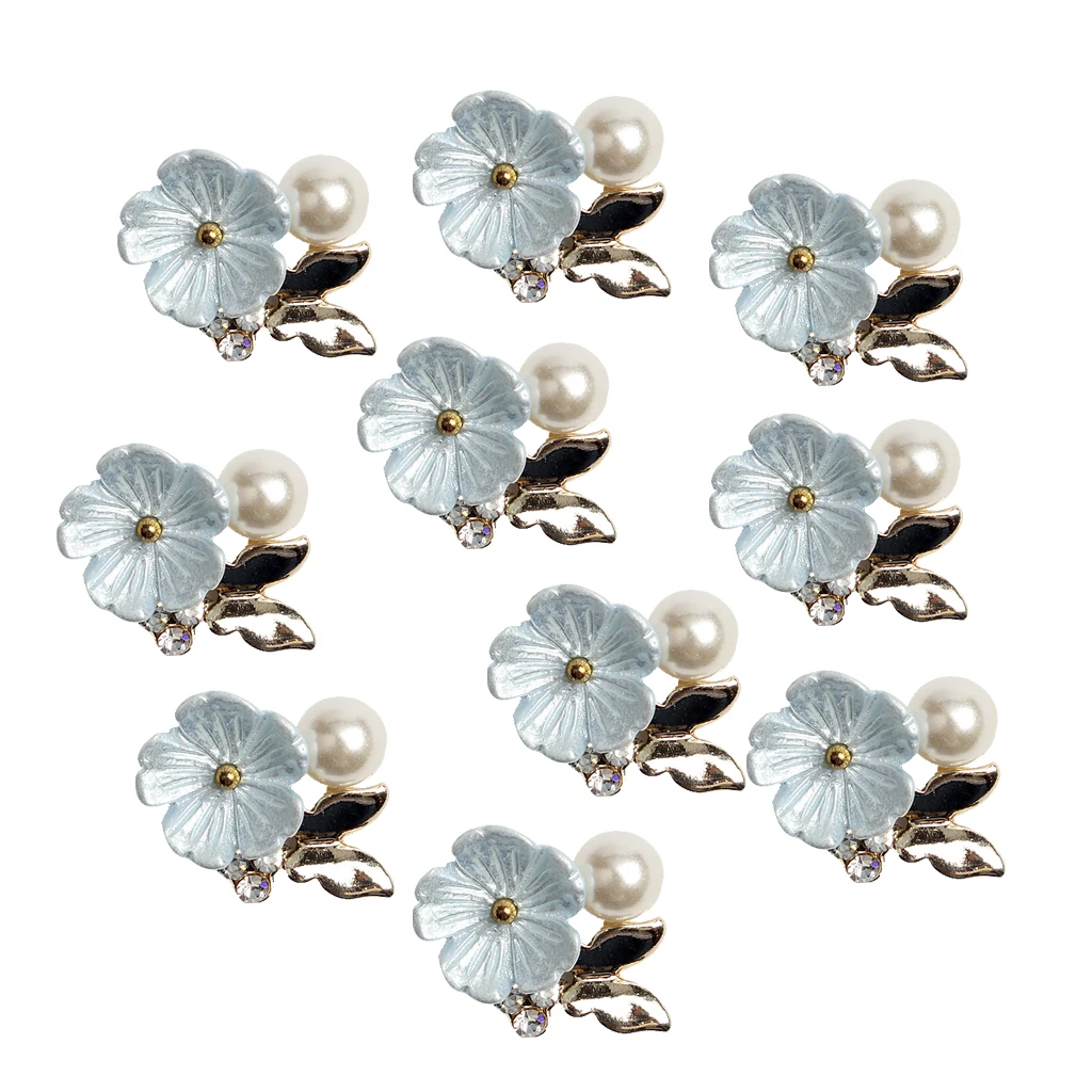 10pcs Gold Plated Flower Buttons Flatback Pearl Embellishment for Handmade Flower Wedding Decoration DIY Headbands Hair Bows