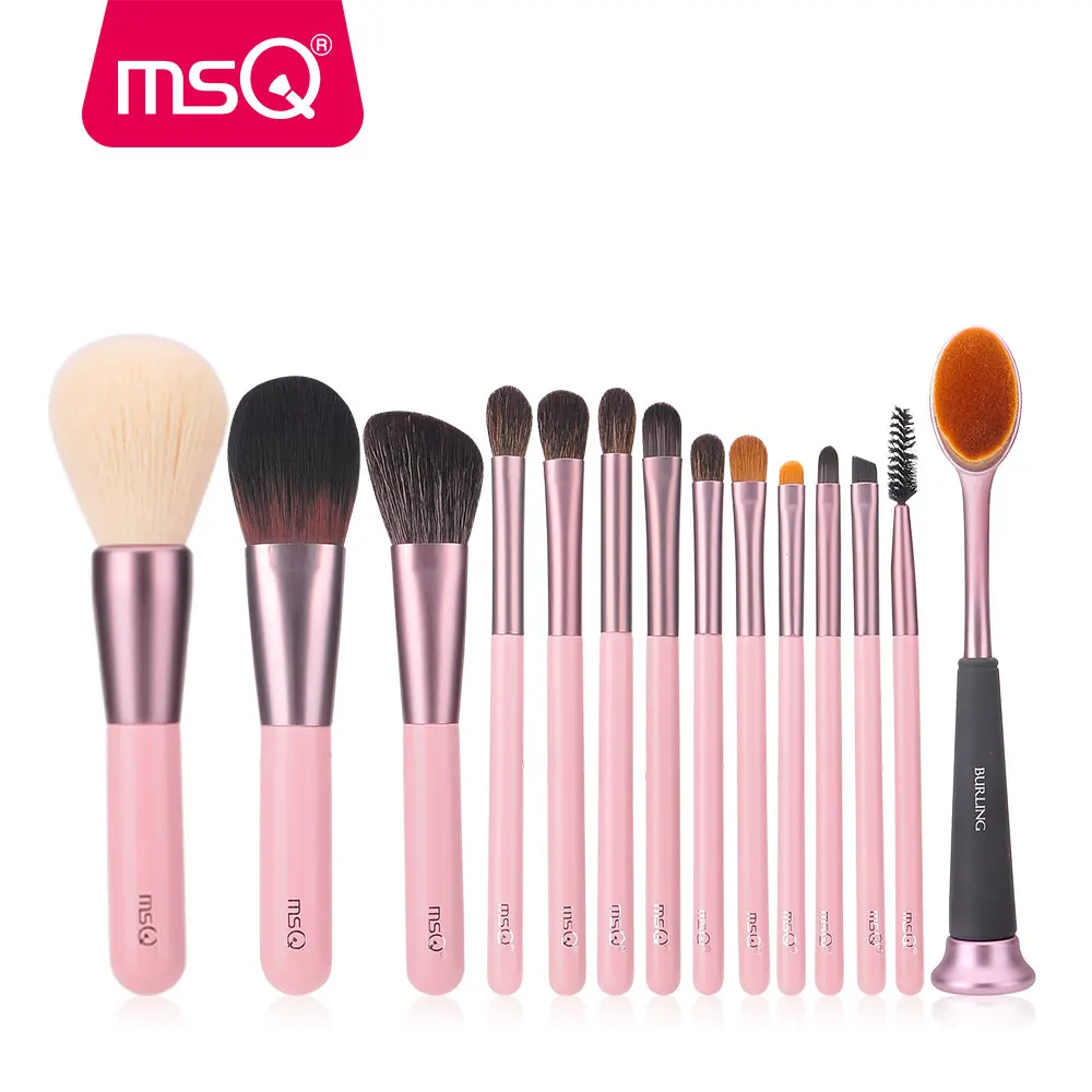 

MSQ Makeup Brushes Set Foundation Eyeshadow 14PCS Make Up brush Kits Tooth Brush Shape Makeup Accessories PU Leather Case Pink