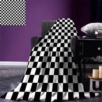 

Christmas Checkers Game Throw Blanket Geometric Grid Style Monochrome Squares in Traditional Game Board Design Home Blanket