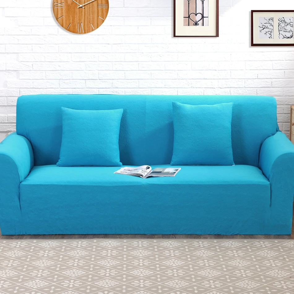 Blue jacquard stretch furniture covers for living room 100 polyester knitted universal corner sofa cover elastic