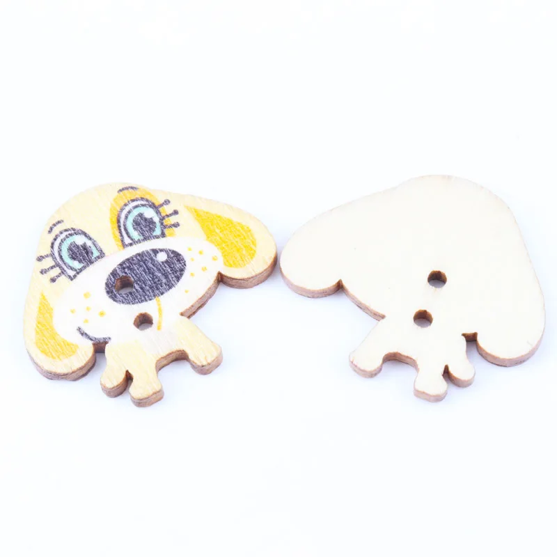 강아지 강아지 모양의 나무 단추 홈 장식 공예 Scrapbooking 20Pcs 2 구멍 혼합 된 색상 26x30mm MT0733