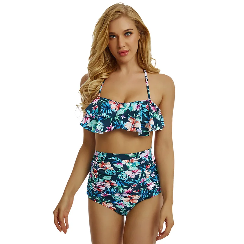 CTS Ruffles Printed Swimwear Women Bikini Set 2 Pieces High Waist Beach Suit Swimsuit Biquini Sexy Backless Girls Bikinis Women (4)