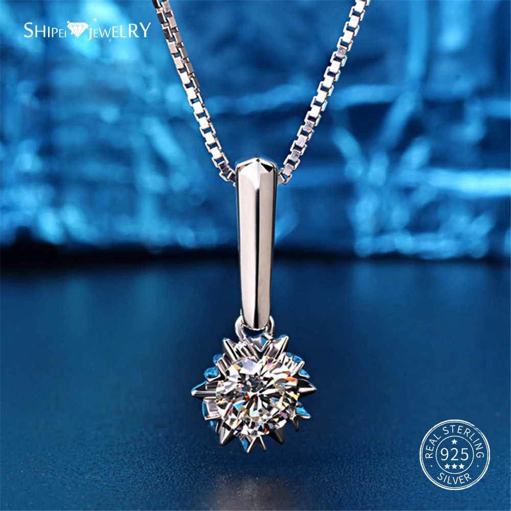 

Shipei 100% 925 Sterling Silver Diamond Necklace Fine Jewelry Real Moissianite Round Pendant Necklace for Women Anniversary Gift