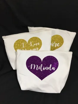 

personalized name sweet heart bridesmaid bride wedding Gift Make Up Cosmetic Bags Purses Unique Gift for Bridal Party Bags