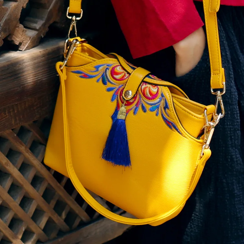 Women Bag Zipper Embroidery Flower Tote luxury handbags women bags designer leather Bags Female