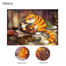 Dessin animé, 5D broderie en diamant, chats Orange, point de croix, peinture en diamant, paysage de diamant, acrylique, cadeau de décoration intérieure(China)