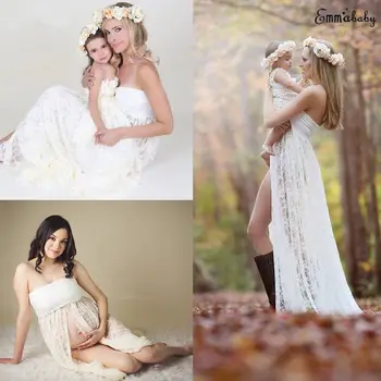 

Women Pregnant Maternity Off Shoulder Lace Strapless Long Maxi Dress Gown Maternity For Photography Prop