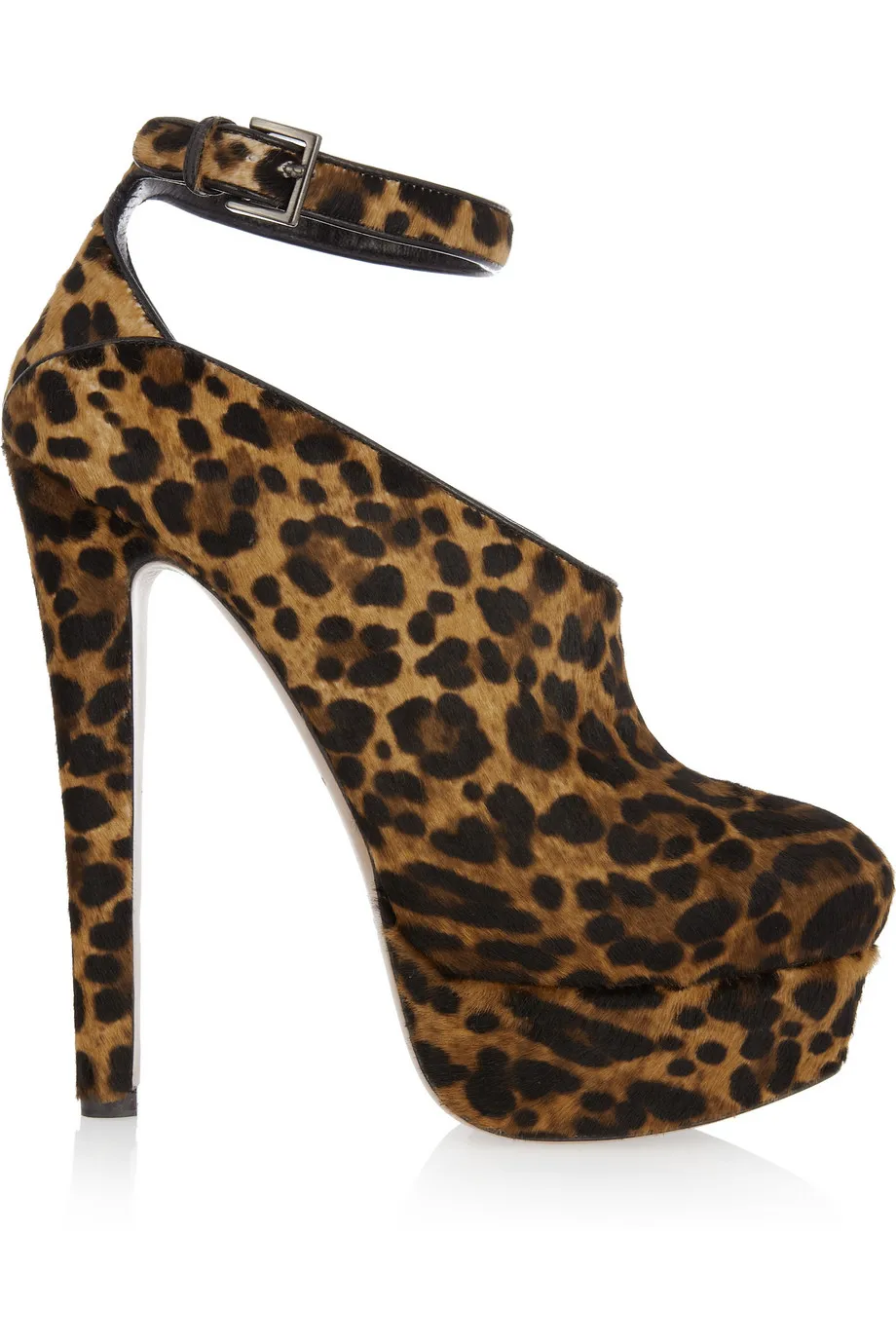 

Deep Brown Leopard Fur Women Pumps Ankle Strap Platform Ladies Shoes Round Toe Cover Heel Comfortable Women Shoes Plus Size US12