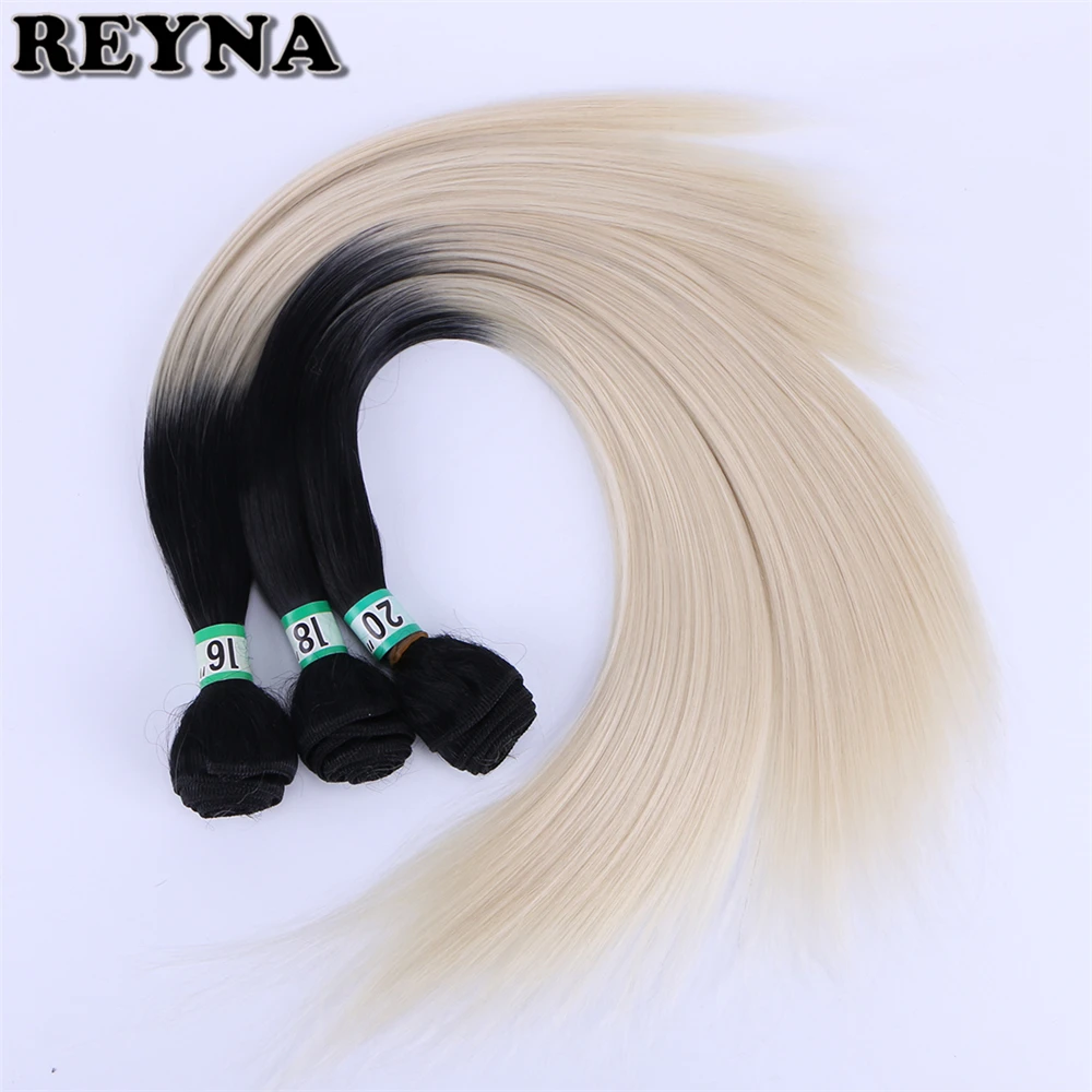 Feixes de Cabelo Extensões do Cabelo da Fibra Cor do Cabelo Polegada Lote Retas Ombre Sintético Tecer 3 16-20 Pçs –