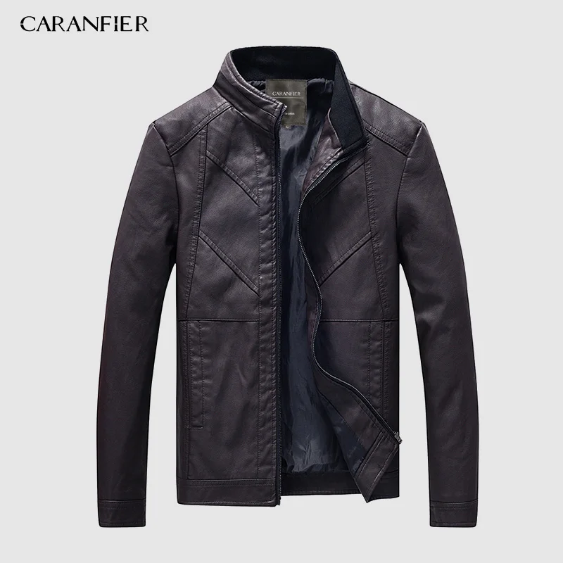 CARANFIER мужская кожаная куртка высокого качества модный мотоциклетный стиль