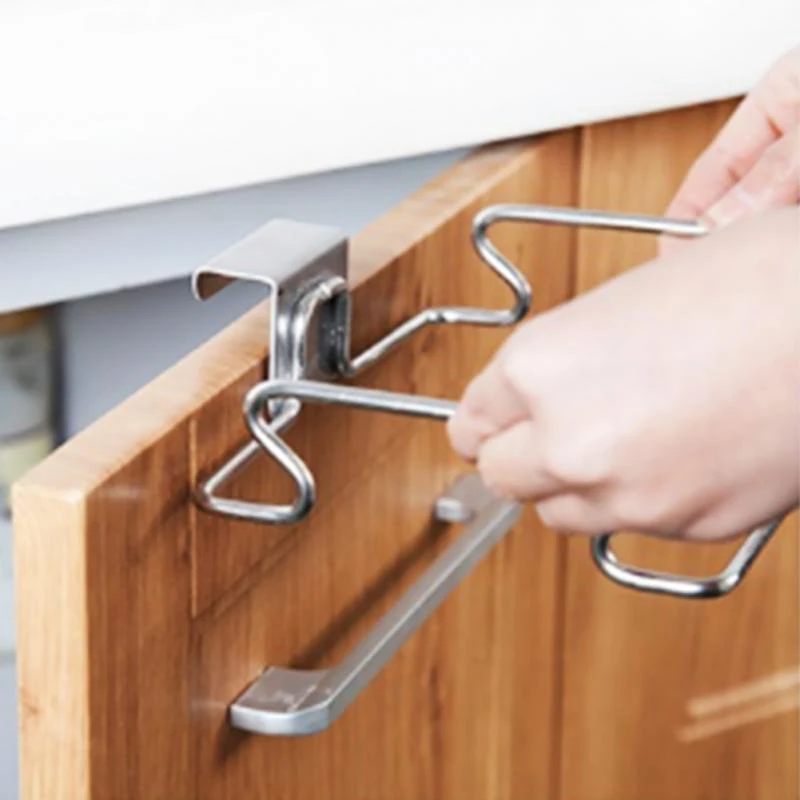 

Stainless Steel Cupboard Door Back Hanging Trash Rack Storage Kitchen Garbage Rubbish Bag Can Holder Hanging Cabinet Trash Rack