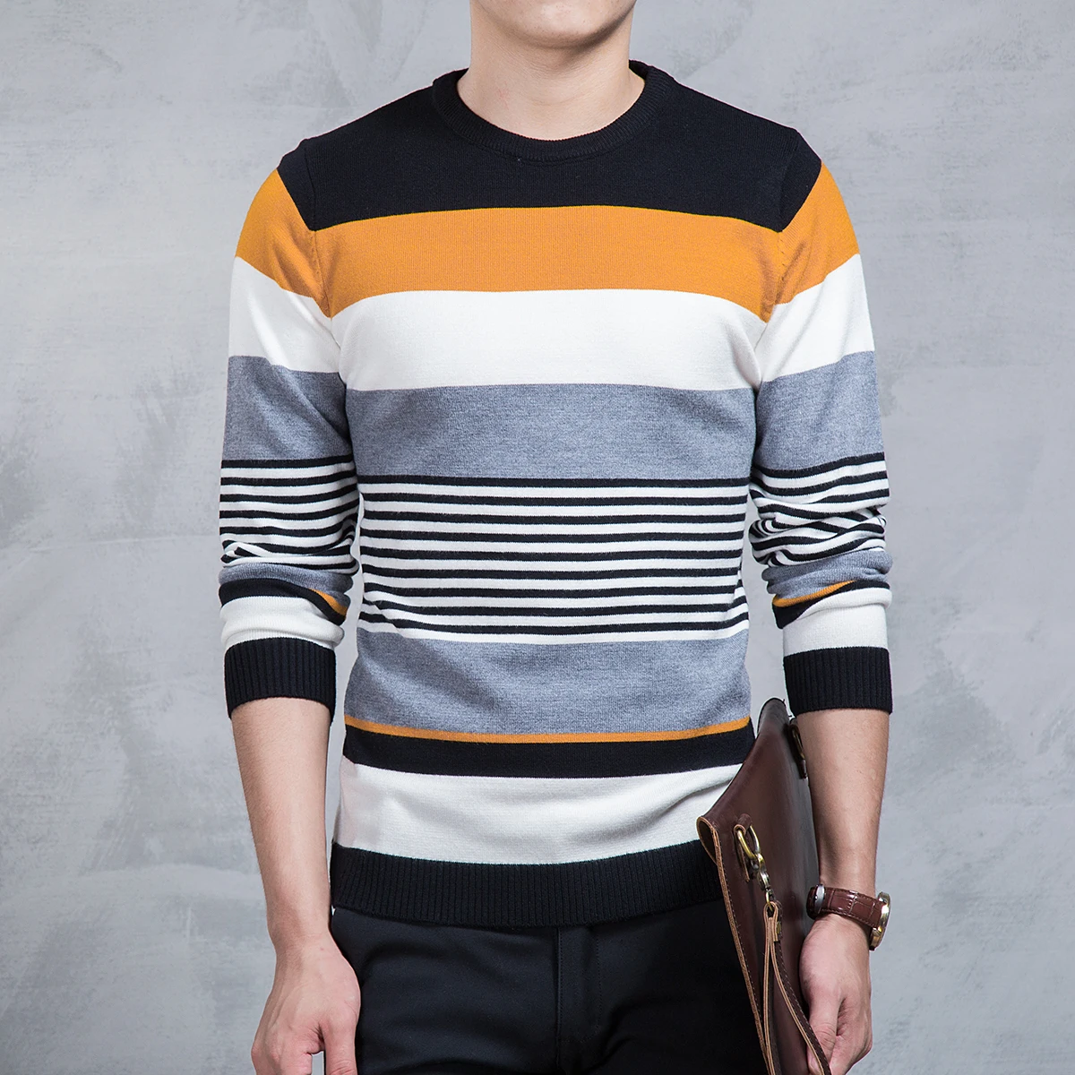 

M-3XL Sweater Men New Arrival Casual Pullover Men Autumn O-Neck Quality Brand Striped Plaid Knitted Sweater Plus Size Pull Homme