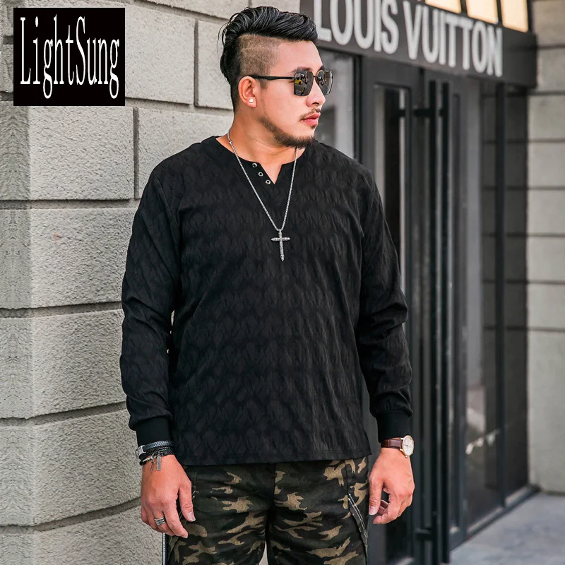 

2018 new arrive spring autumn long sleeve black soft men t shirt plus size plus size v collar solid loose casual male tshirt
