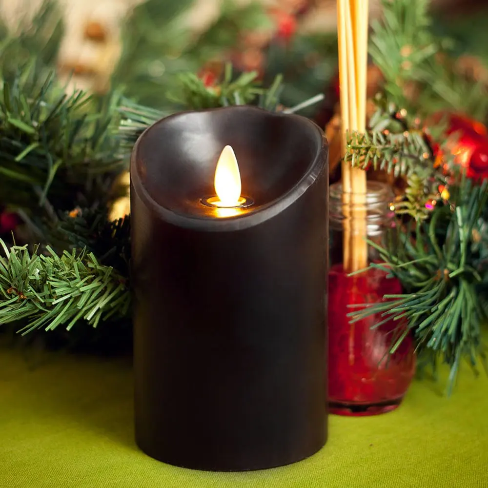 3.5"x7" Black LED Flameless Candle Luminara Type Pillar Timer Candle on