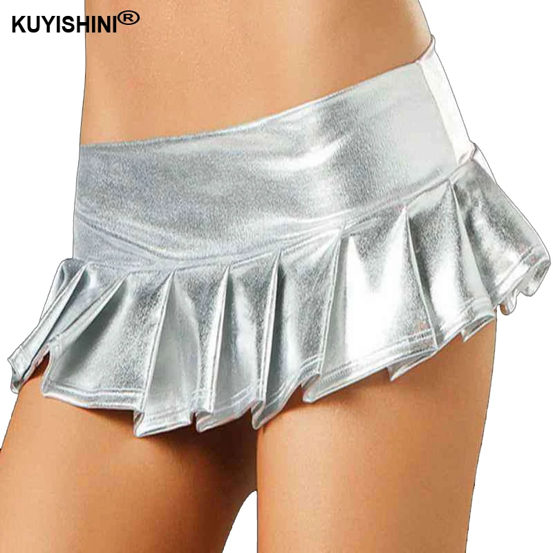 Сексуальная искусственная кожа Эротическая юбка микро мини юбка косплей полюс одежда для танцевального клуба Jupe Femme Faldas Mujer панк короткие юбки - Цвет: silver