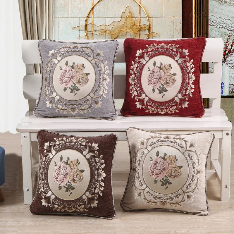 

European style Pillow Case Flower Pillow Cover Square 48x48cm High-grade Vintage Embroidery office Hotel Chair Home Decorative