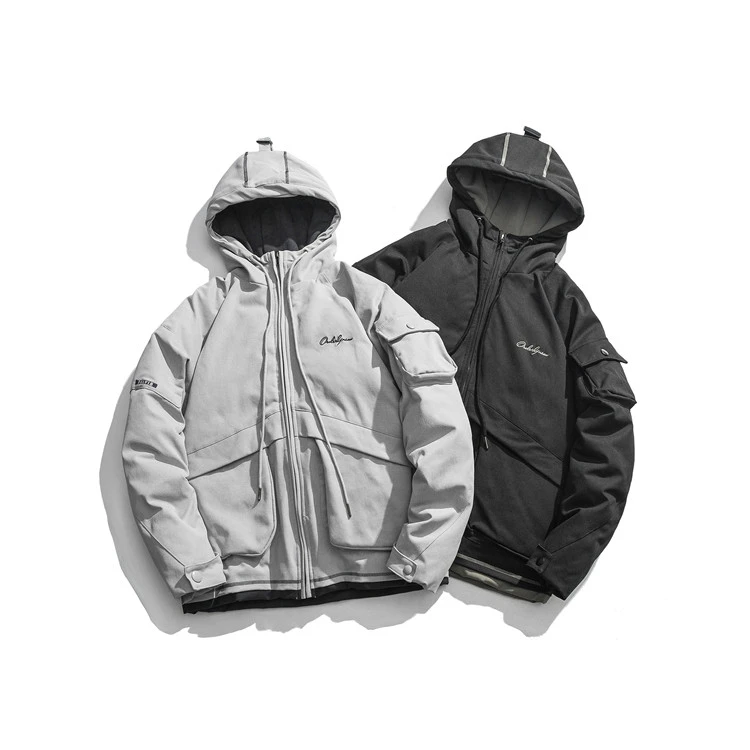 Японский стиль модный бренд Винтаж утолщаются теплый вышивка мужские куртки с капюшоном зимние повседневные Карго карманы мужские куртки