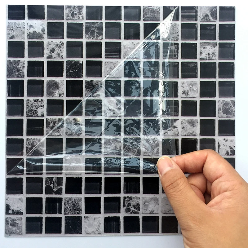 

10PCS PVC Tile Sticker 3D Black Marble Mosaic Adhesive Bath Kitchen Wall Stair Floor Tile Sticker